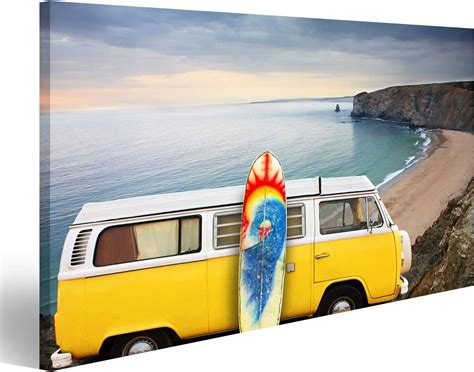 Islandburner Tableau Sur Toile Surfer Bus Avec Planche De Surf