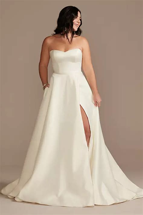 Strapless Satin Wedding Dress With Skirt Slit Davids Bridal