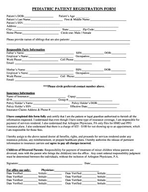 Fillable Online Pediatric Patient Registration Form Arlington