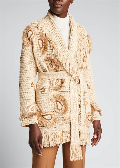 Alanui Bandana Fringe Belted Cardigan Sweater Bergdorf Goodman