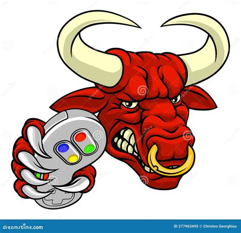 Bull Minotaur Longhorn Cow Gamer Mascot Cartoon Stock Vector