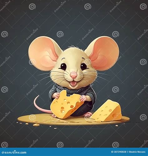 Flat Logo Of Cute Mouse Eating Cheese Cartoon Stock Illustration