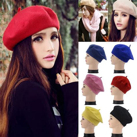 Lady Spring Winter Berets Hat Painter Style Hat Women Wool Vintage Berets Solid Color Caps