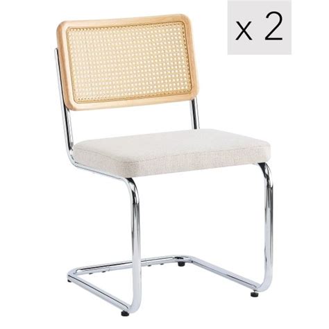 Lot De Chaises En M Tal Et Cannage Avec Assise En Tissu Beige Nordlys