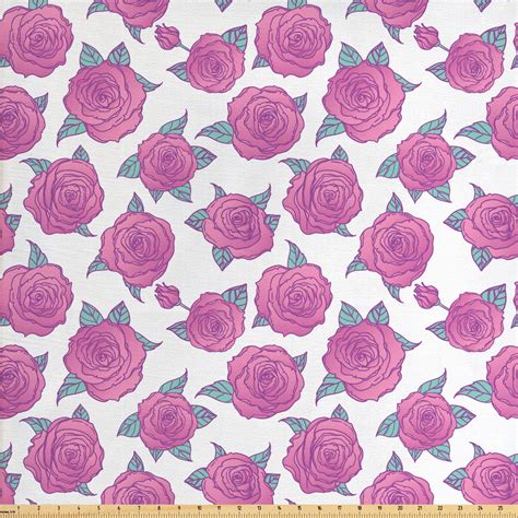 Rose Fabric By The Yard Vintage Roses With Petals And Sprouts In Bloom