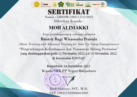 certificate advance training ppiu kalsel moh alimakki