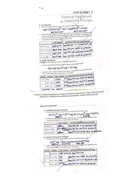 Chemical Equilibrium Experiment 1 Lab Report Sheet Key Chm1045