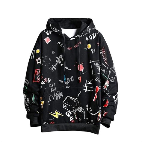 Mens Graffiti Hoodies Print Sweatshirt Fashion Tracksuit Casual Hip Hop