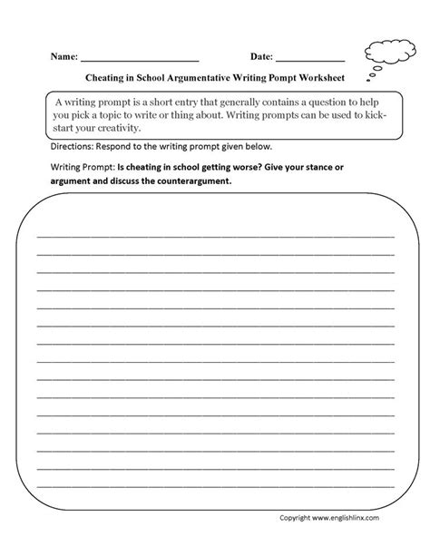 Cheating In Schools Argumentative Writing Prompts Worksheets