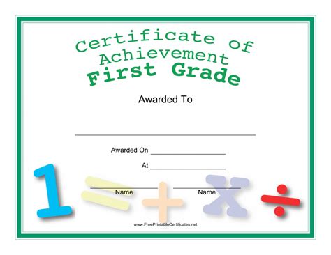 First Grade Achievement Certificate Template Download Printable Pdf