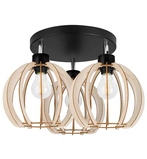 Metalowa Lampa Sufitowa Timber Regulowana Trzy Drewniane Klosze