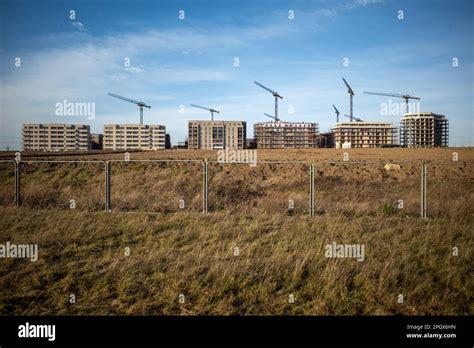 Row Of New Build High Rise Apartments Under Construction Part Of East