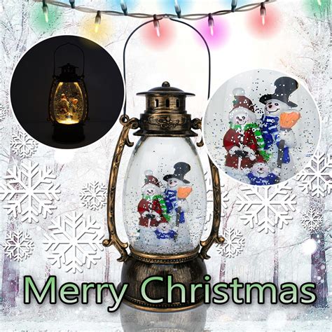 Christmas Snow Globe LED Lighted Lantern Battery Operated Swirling