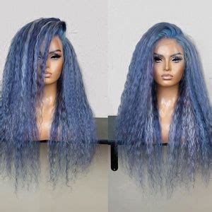 Fashion Peruvian Hair Blue Ombre Color Lace Front Wigs Loose Wavy