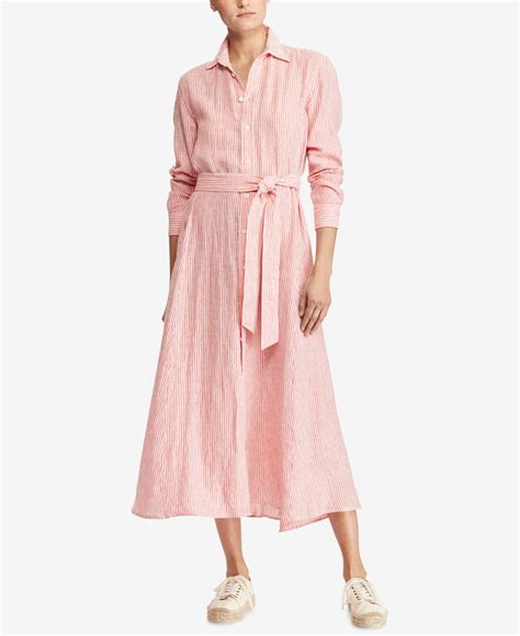 Polo Ralph Lauren Striped Linen Shirtdress In Pink Lyst