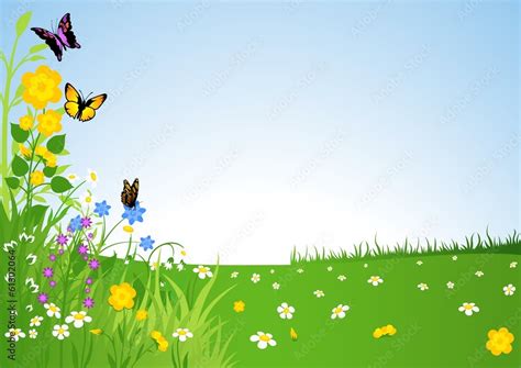 Spring Meadow Cartoon Background Stock Vector Adobe Stock