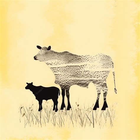 Premium Photo | A cow and a calf are shown in a painting.