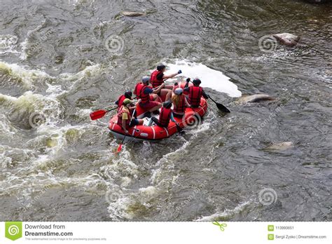 Rafting Boat On The Fast Mountain River Southern Bug Ukraine