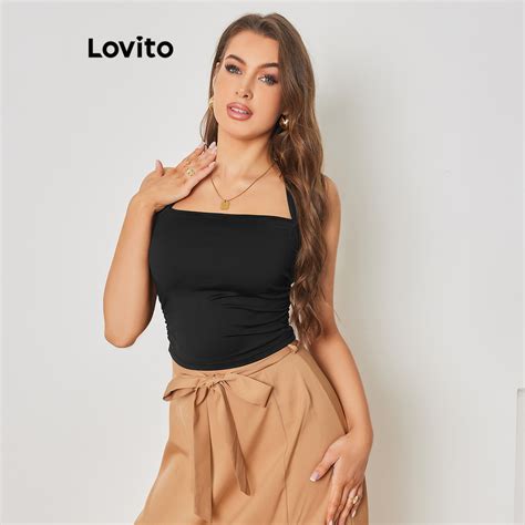 Lovito Regata Casual Lisa Franzida Para Mulheres LBL08282 Shopee Brasil