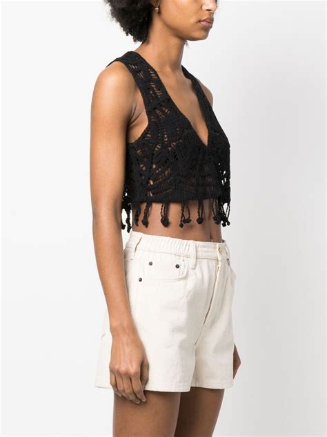 Twinset Crochet Knit Cropped Top Black Farfetch