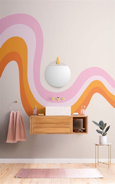 Pink And Orange Retro 70s Wall Mural Hovia Retro Bedrooms Living