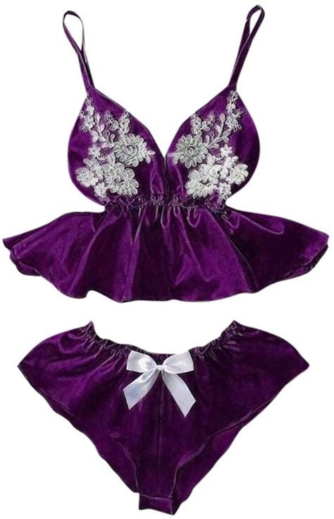 XYHLDQ Sexy Lingerie Sexy Lingerie Porno Corset Lace Bra Briefs Erotic Underwear Set Purple M