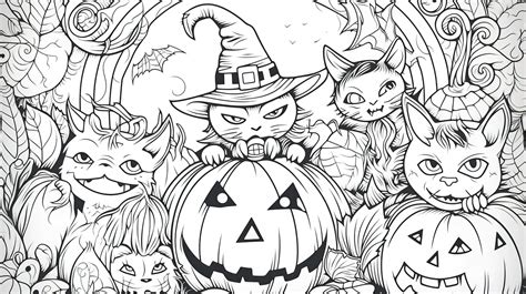 Fond Coloriages Dhalloween Avec Des Citrouilles De Chat Fond