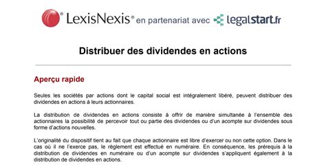 Distribution Des Dividendes En Actions