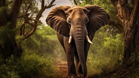 African Elephant Walk Through A Savanahmajestic Lookworld Wild Day