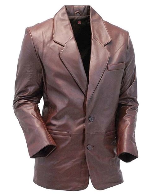 Two Button Brown Leather Blazer Stardom Jackets