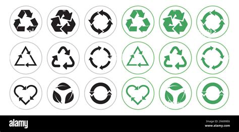 Recycle Icon Set Triangles Arrows Heart And Leaf Recycle Eco Sign