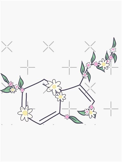 Serotonin Molecule Hand Drawn With Flowers Sticker For Sale By