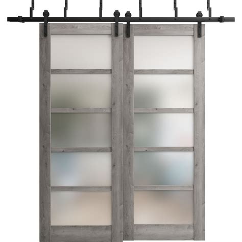 Sliding Closet Barn Bypass Doors 72 X 84 Inches Quadro 4002 Nebraska Grey With Frosted Glass