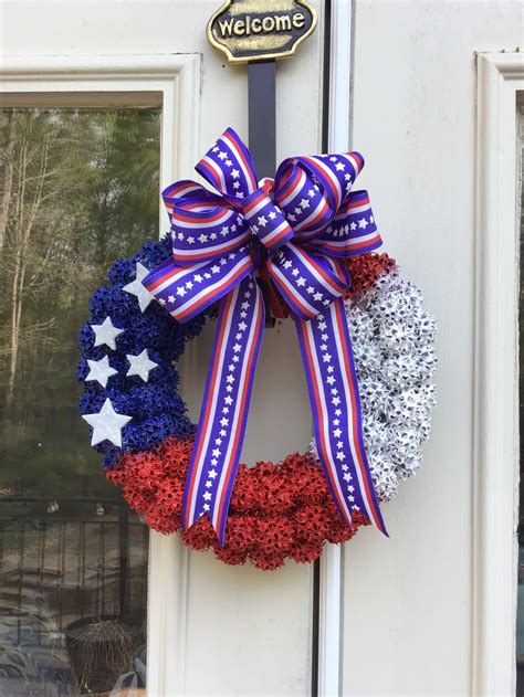 Red White And Blue Sweet Gum Ball Wreath Memorial Day 4th Etsy UK