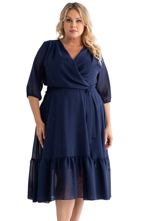 Sukienka GERARDA Zwiewna Szyfonowa Granatowa 54 56 PLUS SIZE KARKO