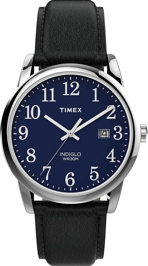 Timex Men S Easy Reader Mm Quartz Leather Strap Black Casual