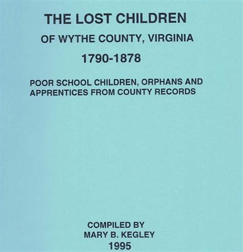 The Lost Children Of Wythe County Virginia 1790 1878 Wythe County