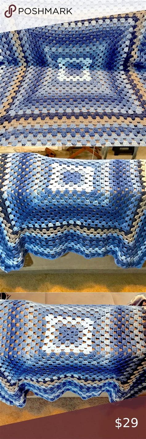 Hand Knit Shades Of Blue Lapghan Afghan Or Baby Boy Crib Blanket 48 X