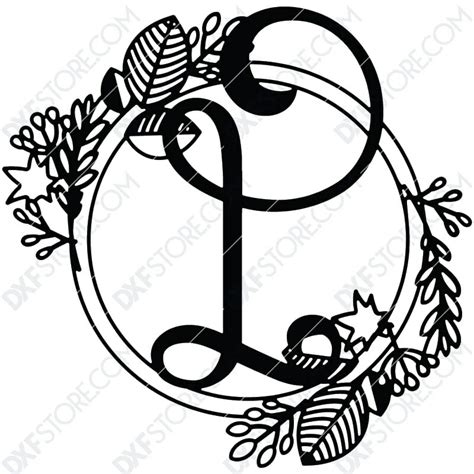 Monogram Plaque Letter L Decorative Floral Frame - DXF File Cut-Ready ...