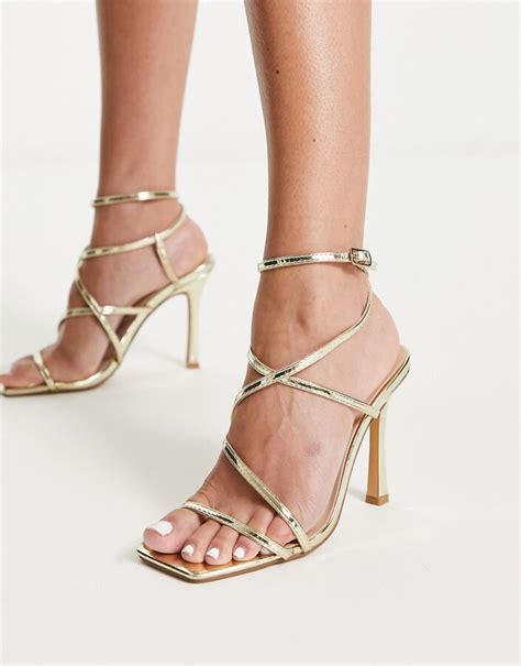 London Rebel Strappy Heeled Sandals In Gold Shopstyle