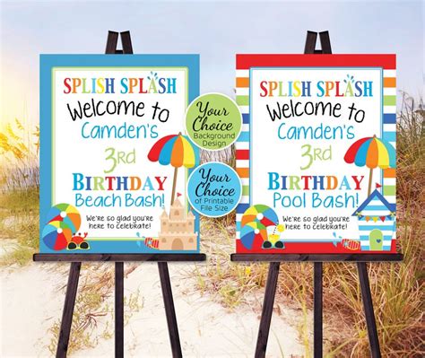 Beach Bash Or Pool Bash Birthday Party Printable Welcome Sign Etsy