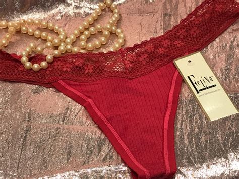 FELINA LINGERIE 530755 VINTAGE NEW 91 MODAL 9 SPANDEX THONG W LACE S Rouge EBay