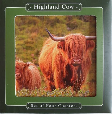 Set Of 4 Coasters Highland Cow And Calf Leonardo Collection Just