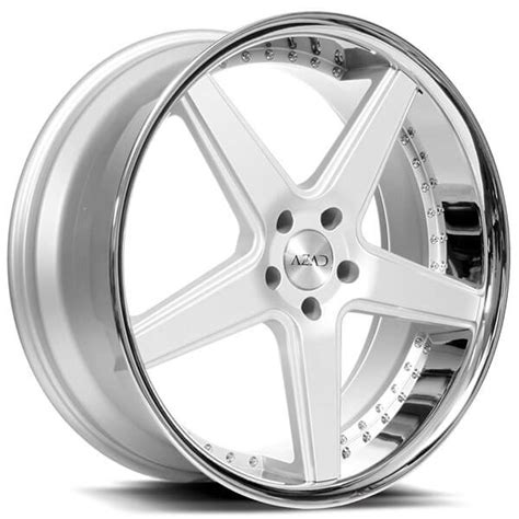 22 Staggered Azad Wheels Az008 Silver Brushed With Chrome Lip Rims Az040 4