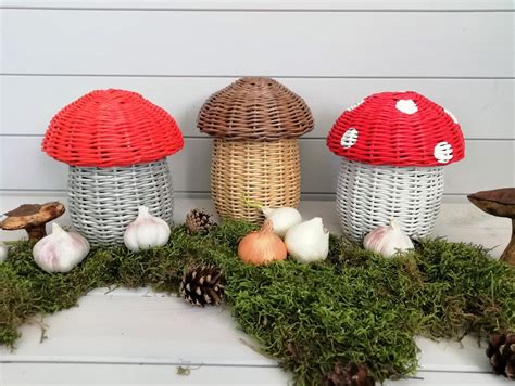 Mushroom Wicker Baskets With Lid Food Storage Basket Nursery Etsy