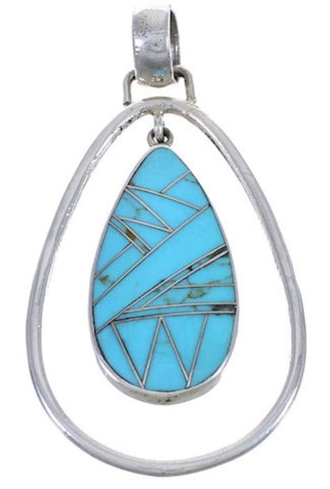 Authentic Sterling Silver Turquoise Inlay Pendant Wx