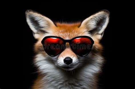 Portrait Fox With Sunglasses Black Background Stock Illustration