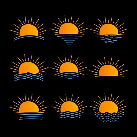 Premium Vector Set Of Sun Icon Hand Drawn Summer Sunrise Sunset