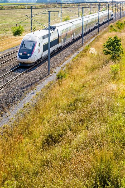 A Tgv Duplex High Speed Train In The French Countryside Editorial Stock