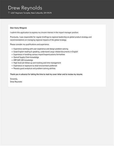 Import Manager Cover Letter Velvet Jobs